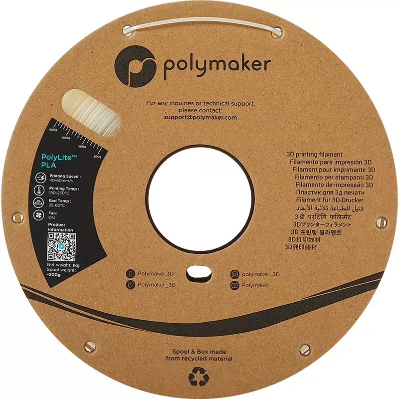 PolyLite PLA Naturel Polymaker - 2.85mm - 1 kg PolyLite PLA Naturel Polymaker - 2.85mm - 1 kg