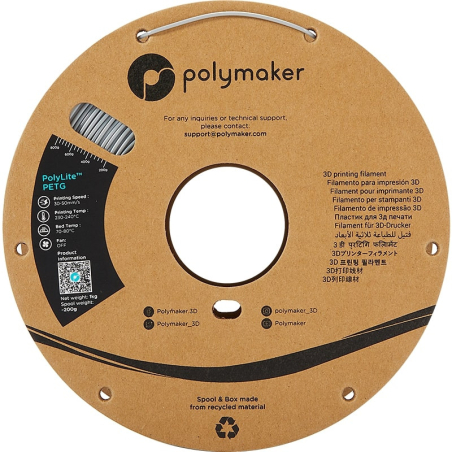 PolyLite PETG Gris Polymaker - 2.85mm - 1 kg PolyLite PETG Gris Polymaker - 2.85mm - 1 kg