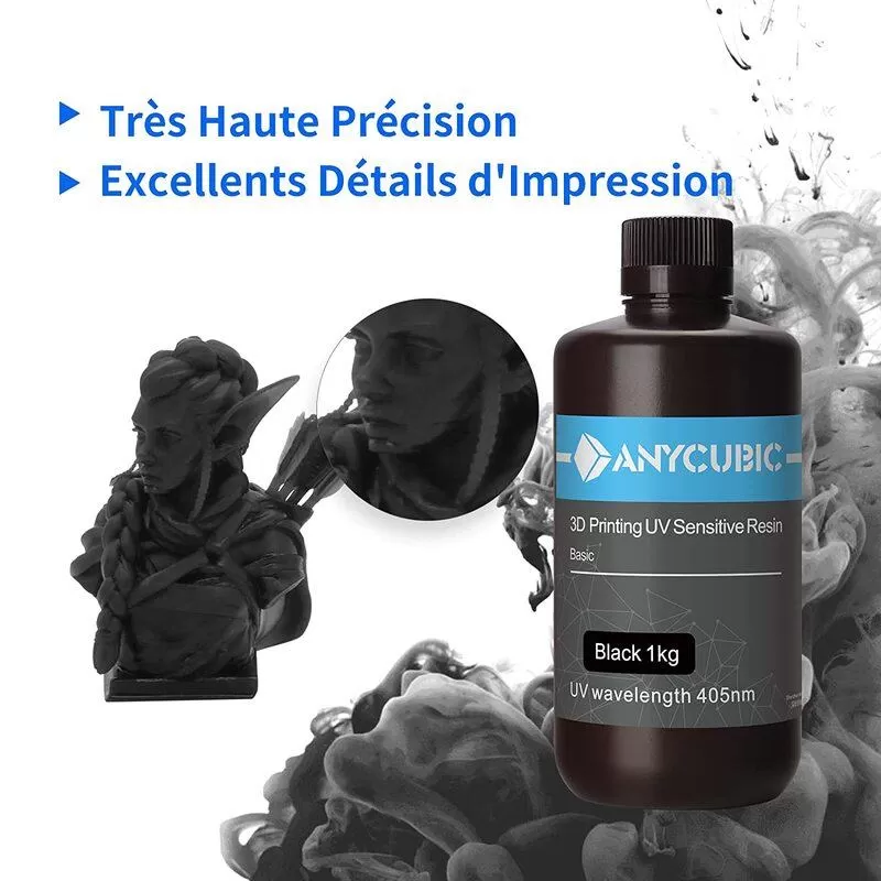 Précision résine standard Noire Anycubic - 1Kg Précision résine standard Noire Anycubic - 1Kg