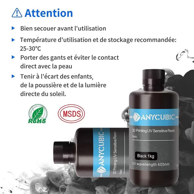 Sécurité résine standard Noire Anycubic - 1Kg Sécurité résine standard Noire Anycubic - 1Kg