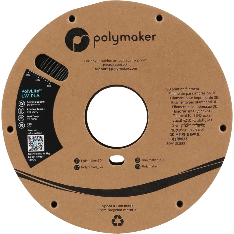 PolyLite LW-PLA Noir - 1.75mm - 800 g - Polyfab3D