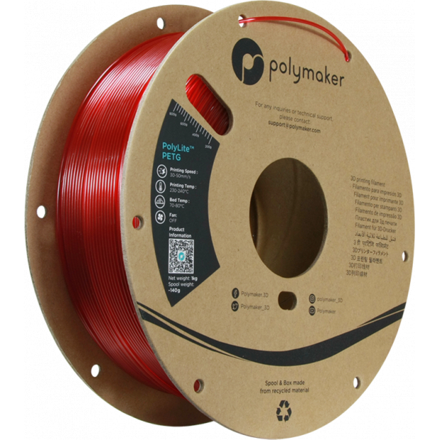 PolyLite PETG Rouge translucide - 1.75mm - 1 kg