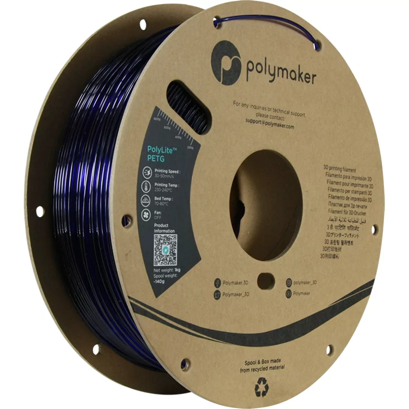 PolyLite PETG Bleu translucide - 1.75mm - 1 kg PolyLite PETG Bleu translucide - 1.75mm - 1 kg