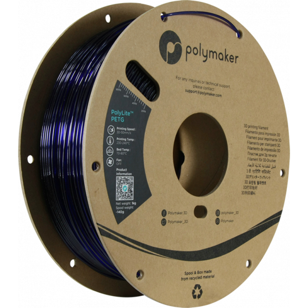 PolyLite PETG Bleu translucide - 1.75mm - 1 kg
