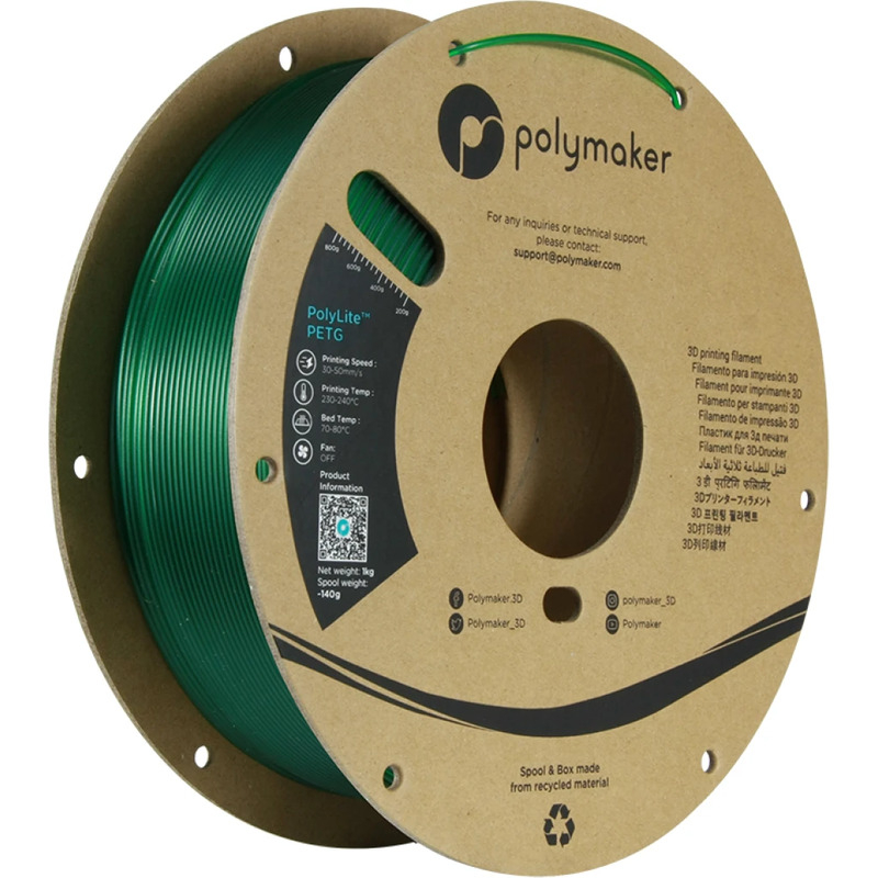 PolyLite PETG Vert translucide - 1.75mm - 1 kg