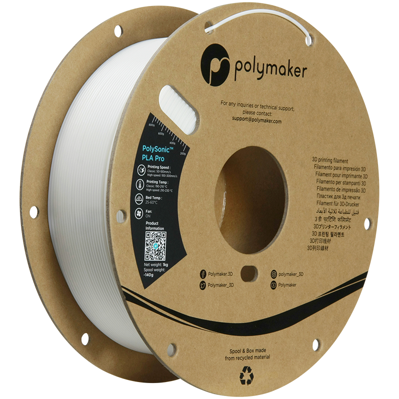PolySonic PLA Pro (High Speed) Blanc - 1.75mm - 1 kg - Polyfab3D