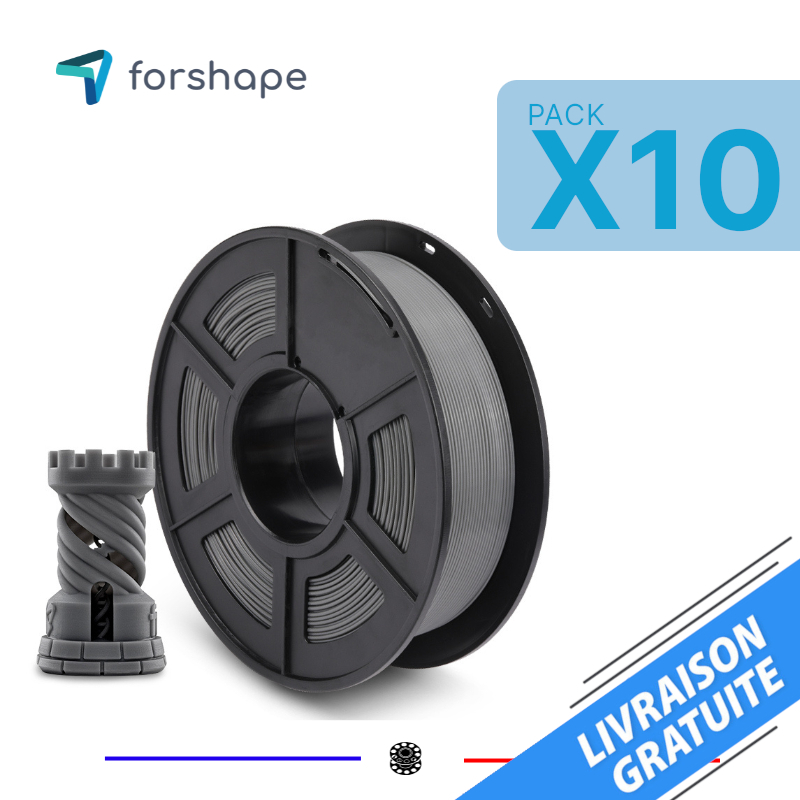 Pack x10 PLA Forshape ecoPLA Gris - 10 Kg - 1.75mm - Polyfab3D